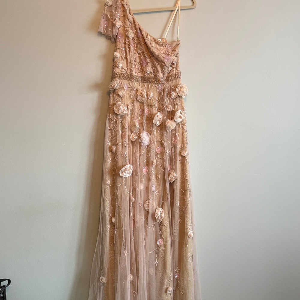 New Mac Duggal pink floral embellished one shoulder a line gown size 10 - Picture 5 of 14
